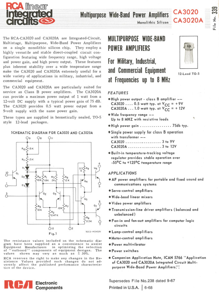 CA3020 Electronics 1968